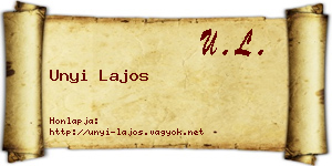 Unyi Lajos névjegykártya